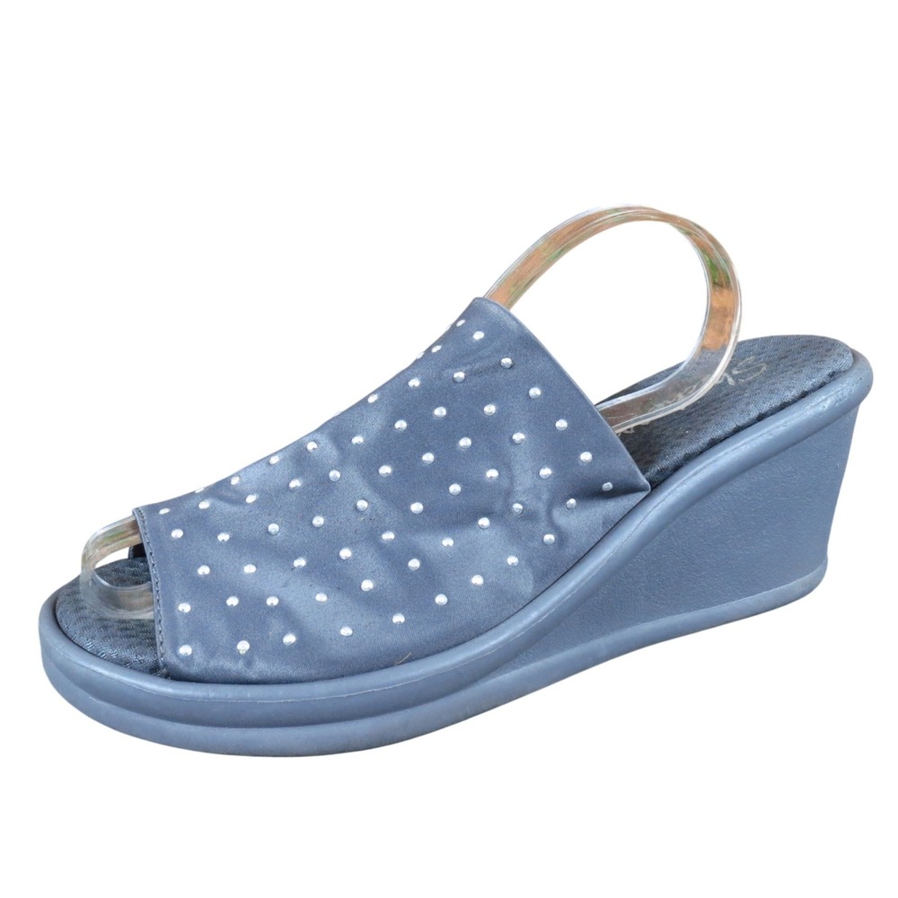 Skechers Blue Wedge Slide Sandals with Stud Accents